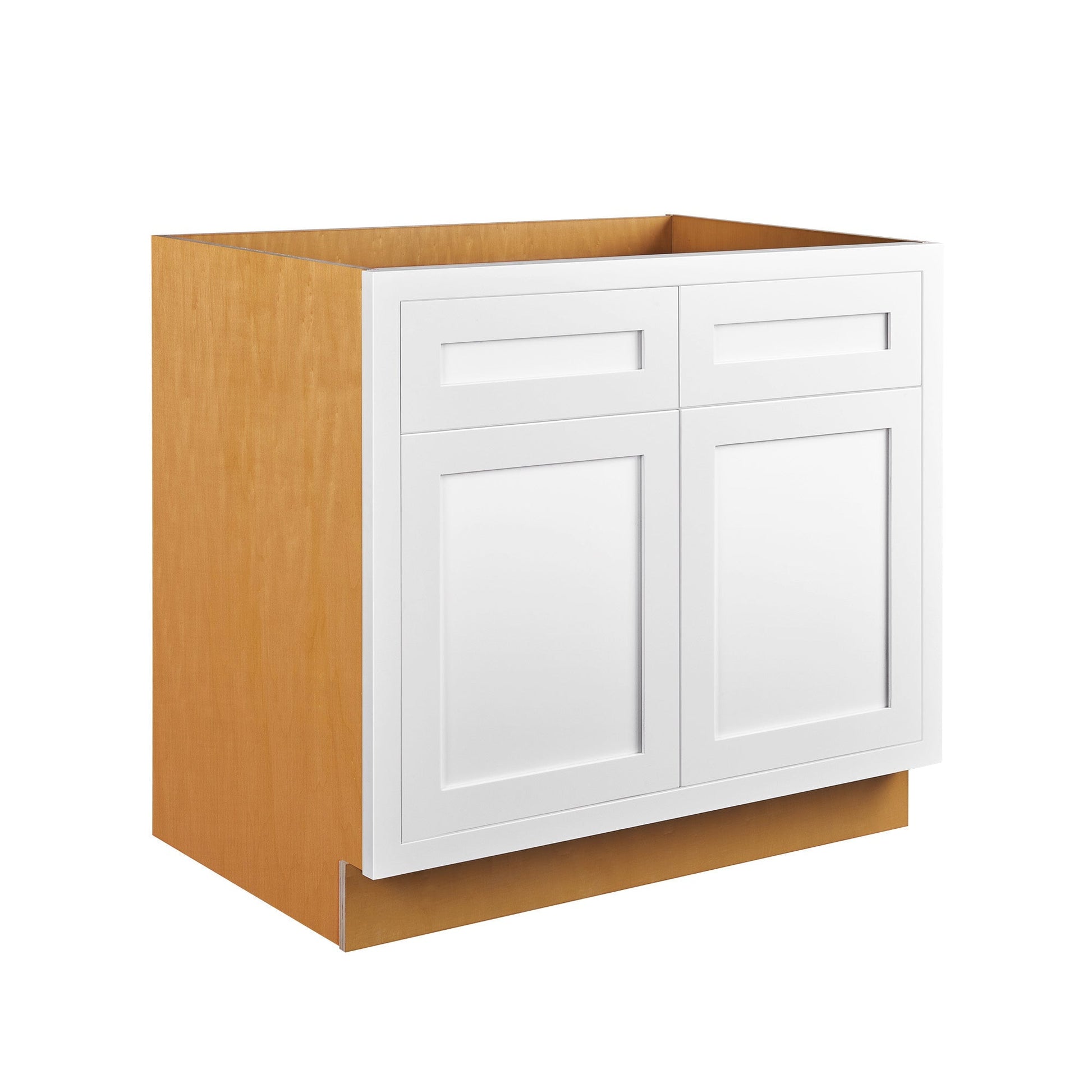 Maplevilles Cabinetry 36" Snow White Inset Modern Shaker Style RTA Birch Wood Storage Base Kitchen Cabinet With 2 Doors & 2 Drawers