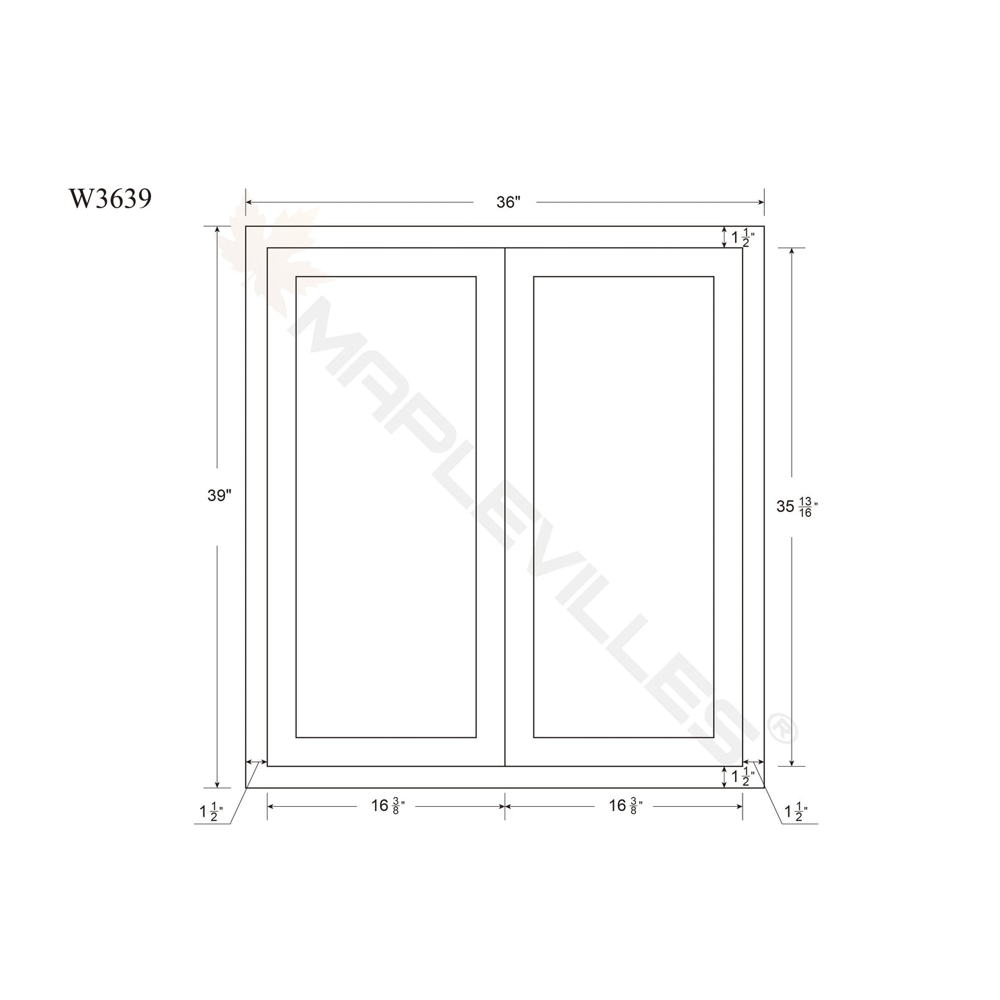 Maplevilles Cabinetry 36" x 39" Snow White Inset Modern Shaker Style RTA Birch Wood Wall Storage Cabinet With 2 Doors & 2 Shelf Boards