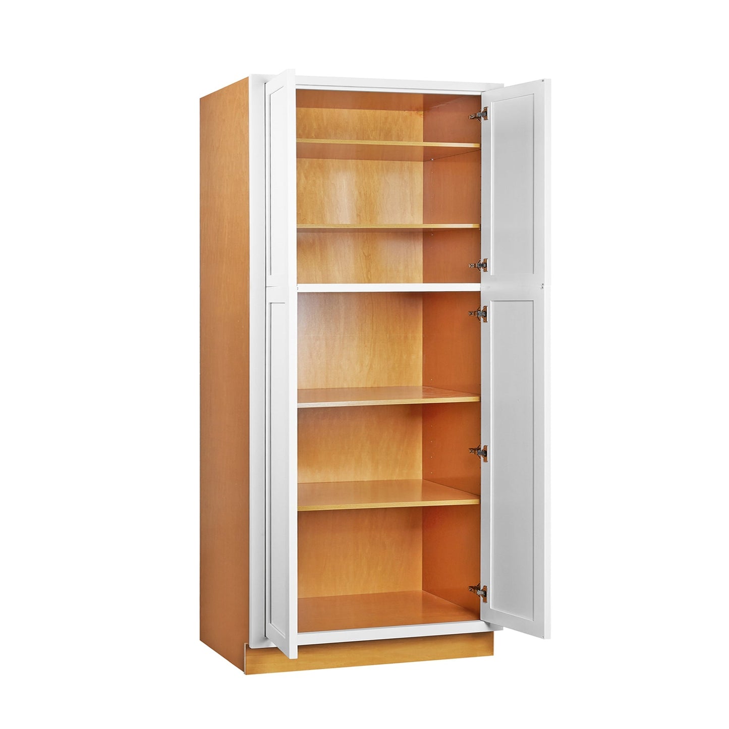 Maplevilles Cabinetry 36" x 84" Snow White Inset Modern Shaker Style RTA Birch Wood Tall Pantry Cabinet With 4 Doors & 4 Shelf Boards