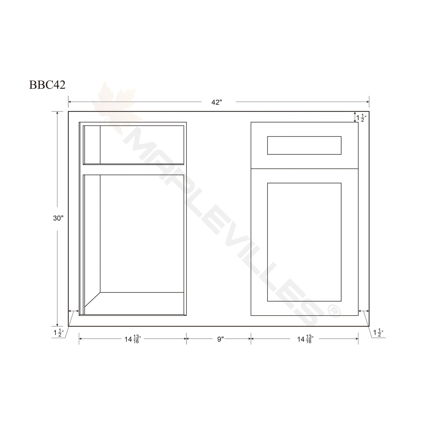 Maplevilles Cabinetry 42" Dark Gray Inset Modern Shaker Style RTA Birch Wood Storage Base Kitchen Cabinet With 1 Door, 1 Drawer & Blind Side Opening