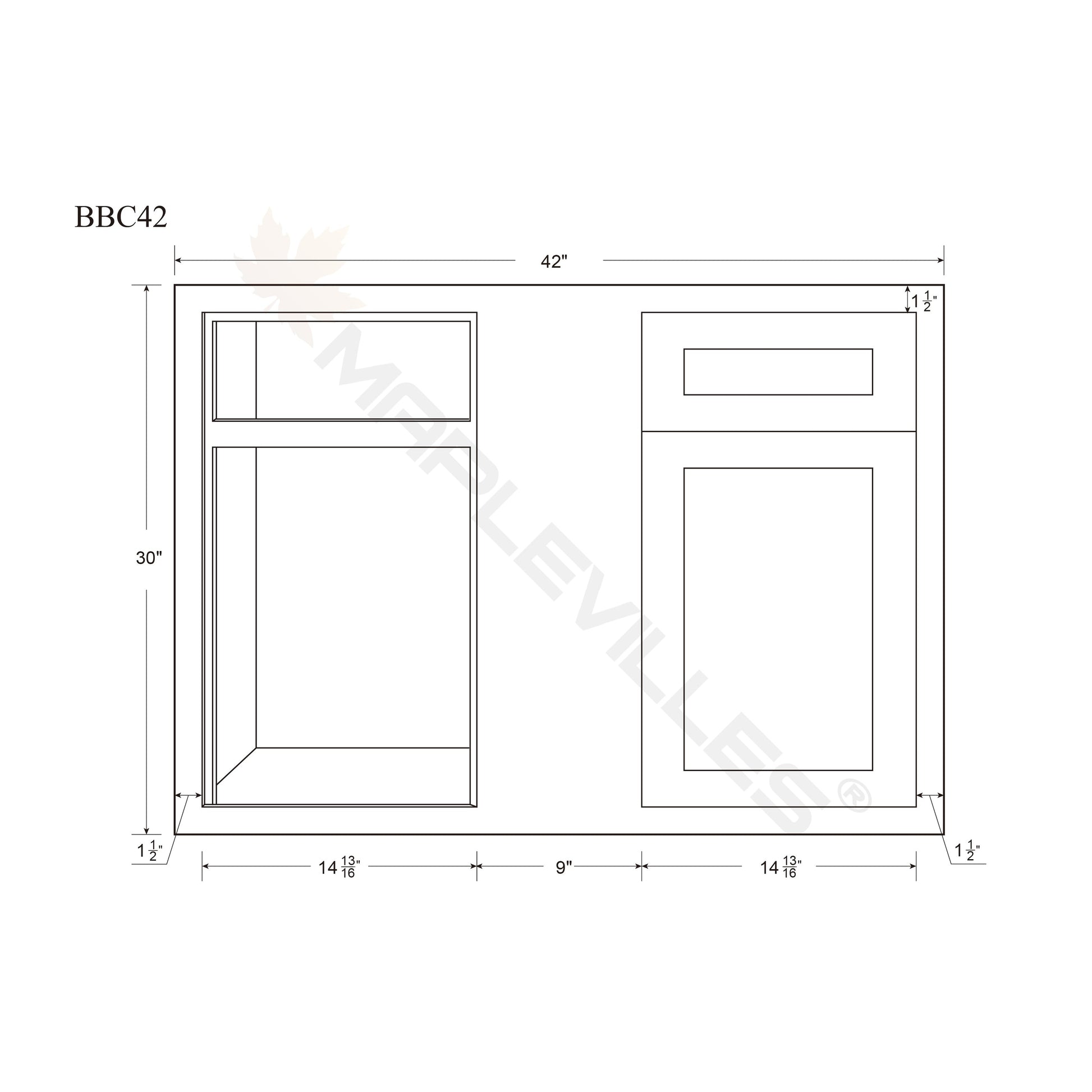 Maplevilles Cabinetry 42" Dark Gray Inset Modern Shaker Style RTA Birch Wood Storage Base Kitchen Cabinet With 1 Door, 1 Drawer & Blind Side Opening