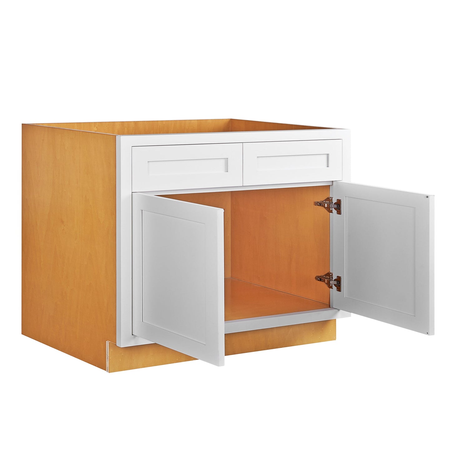 Maplevilles Cabinetry 42" Snow White Inset Modern Shaker Style RTA Birch Wood Storage Sink Base Kitchen Cabinet With Top Sink Opening & 2 Doors