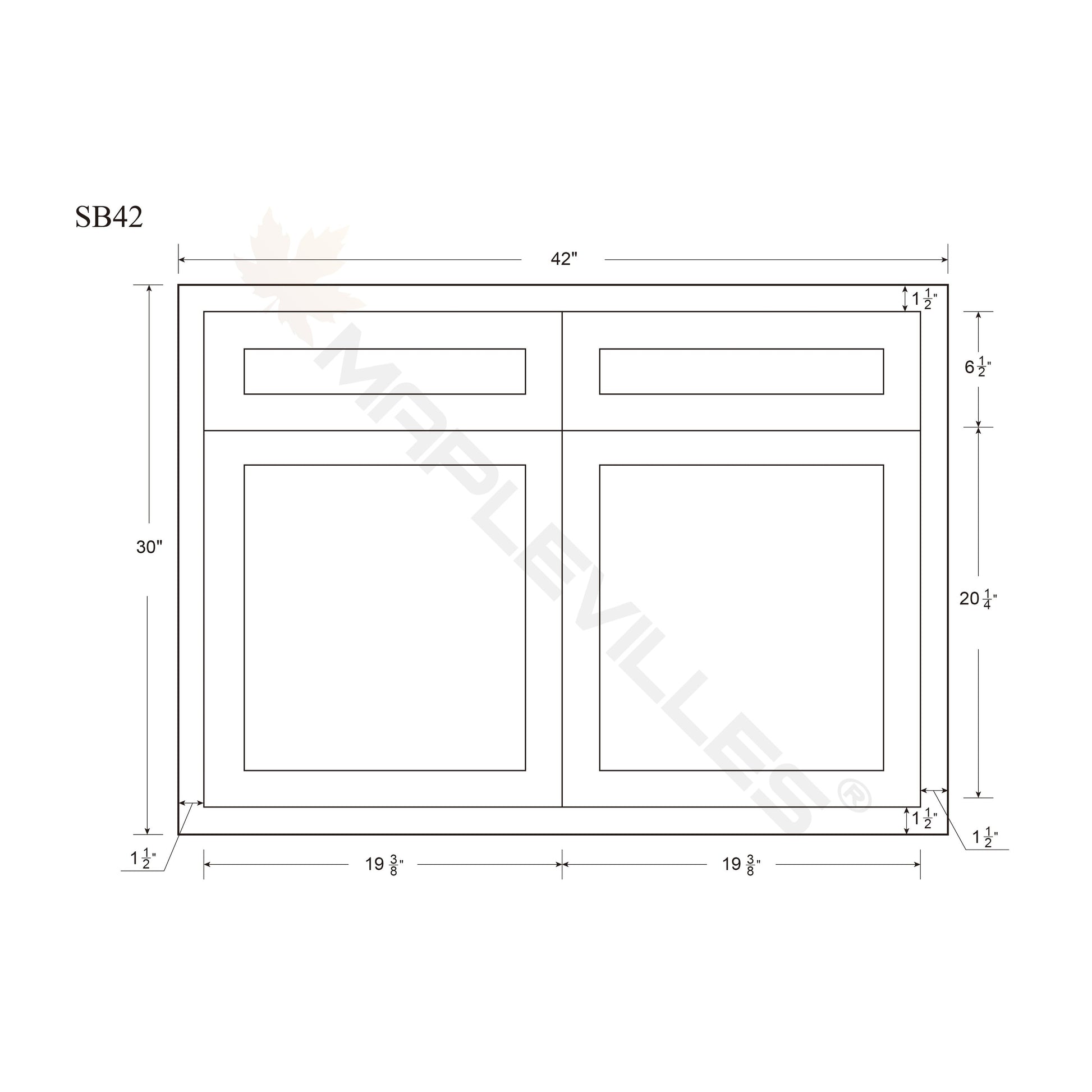 Maplevilles Cabinetry 42" Snow White Inset Modern Shaker Style RTA Birch Wood Storage Sink Base Kitchen Cabinet With Top Sink Opening & 2 Doors