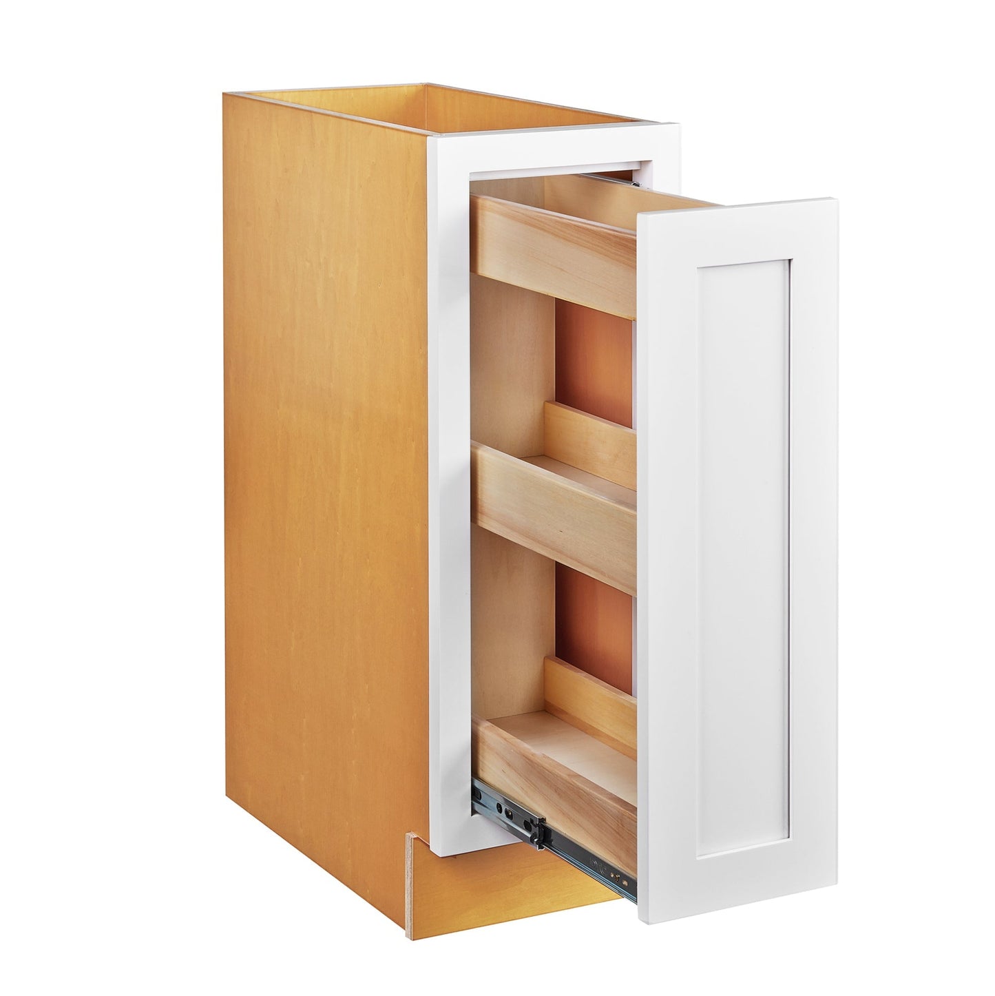 Maplevilles Cabinetry 9" Snow White Inset Modern Shaker Style RTA Birch Wood Storage Spice Rack Base Kitchen Cabinet With 1 Big Pull-Out Spice Rack