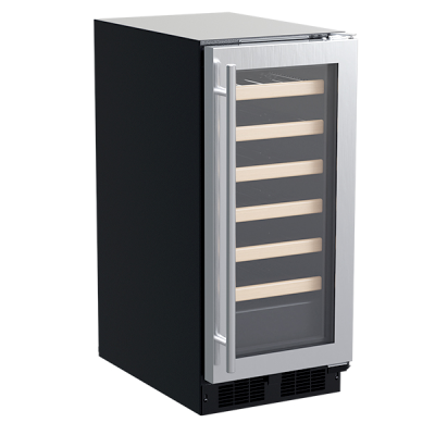 Marvel 15" Single Zone Wine Refrigerator With Stainless Steel, Glass Door, and Reversible Door