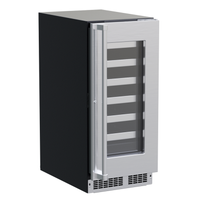 Marvel 15" Single Zone Wine Refrigerator WithStainless Steel, Glass Door, Lock, and Reversible Door