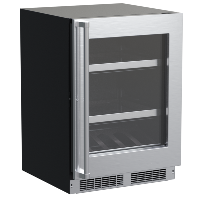 Marvel 24" Beverage Center With Stainless Steel, Glass Door, Lock, and Reversible Door