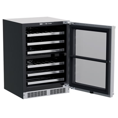 Marvel 24" Dual Zone Wine Refrigerator With Stainless Steel, Glass Door, Lock, and Reversible Door