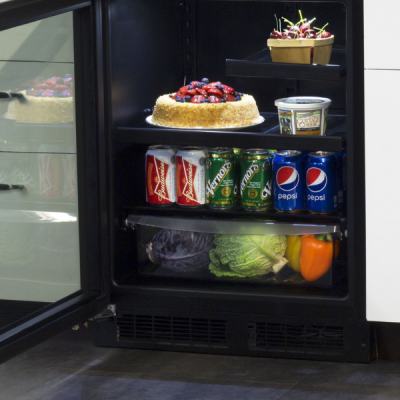 Marvel 24" Low Profile Beverage Center With Stainless Steel Frame Glass Door, Lock, and Reversible Door