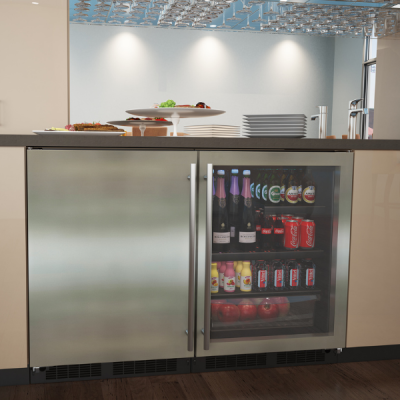 Marvel 24" Low Profile Beverage Center With Stainless Steel Frame Glass Door, Lock, and Reversible Door