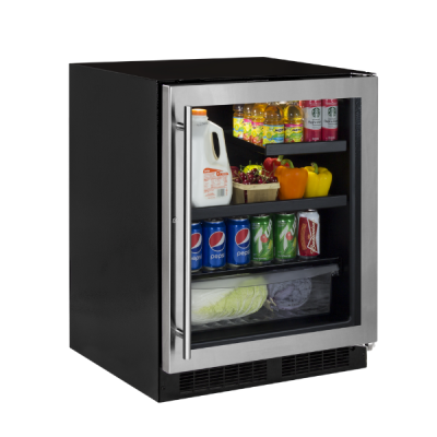 Marvel 24" Low Profile Beverage Center With Stainless Steel Frame Glass Door, Lock, and Reversible Door