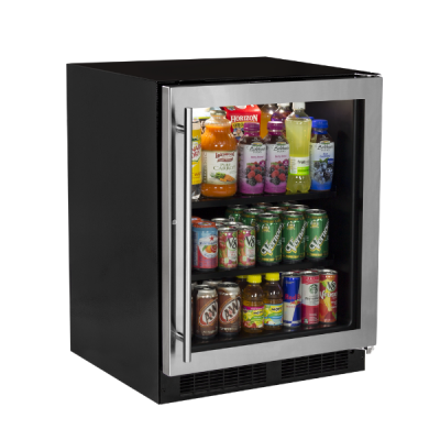 Marvel 24" Low Profile Refrigerator With Stainless Steel, Glass Door, Lock, and Reversible Door