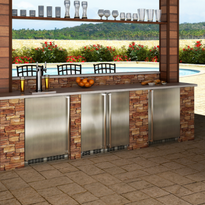 Marvel 24" Outdoor Refrigerator With Stainless Steel, Solid Door, Lock, and Right Hinge