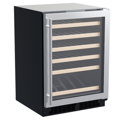 Marvel 24" Single Zone Wine Refrigerator With Stainless Steel, Glass Door, and Reversible Door w/ (1) Gallery Display Rack