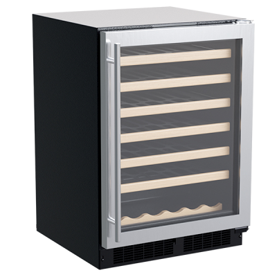 Marvel 24" Single Zone Wine Refrigerator With Stainless Steel, Glass Door, and Reversible Door w/ (1) Wine Cradle Rack
