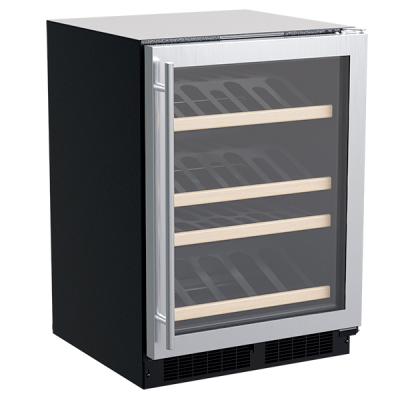 Marvel 24" Single Zone Wine Refrigerator With Stainless Steel, Glass Door, and Reversible Door w/(3) Gallery Display Racks