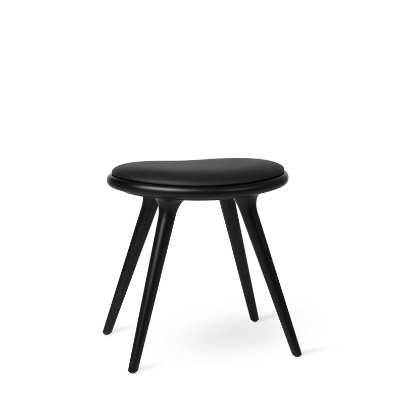 Mater 19" Low Stool, Black-Stained Solid FSC-Certified Beech With Black Leather Seat by Space Copenhagen