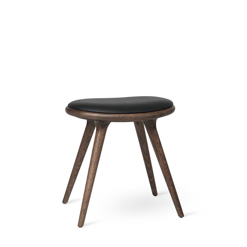 Mater 19" Low Stool, Dark-Stained Solid FSC-Certified Oak With Black Leather Seat by Space Copenhagen