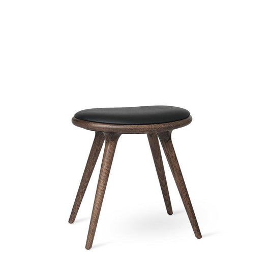 Mater 19" Low Stool, Dark-Stained Solid FSC-Certified Oak With Black Leather Seat by Space Copenhagen