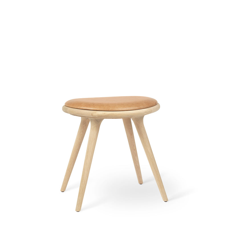Mater 19" Low Stool, Natural Soaped Solid FSC-Certified Oak With Natural Tanned Leather Seat by Space Copenhagen