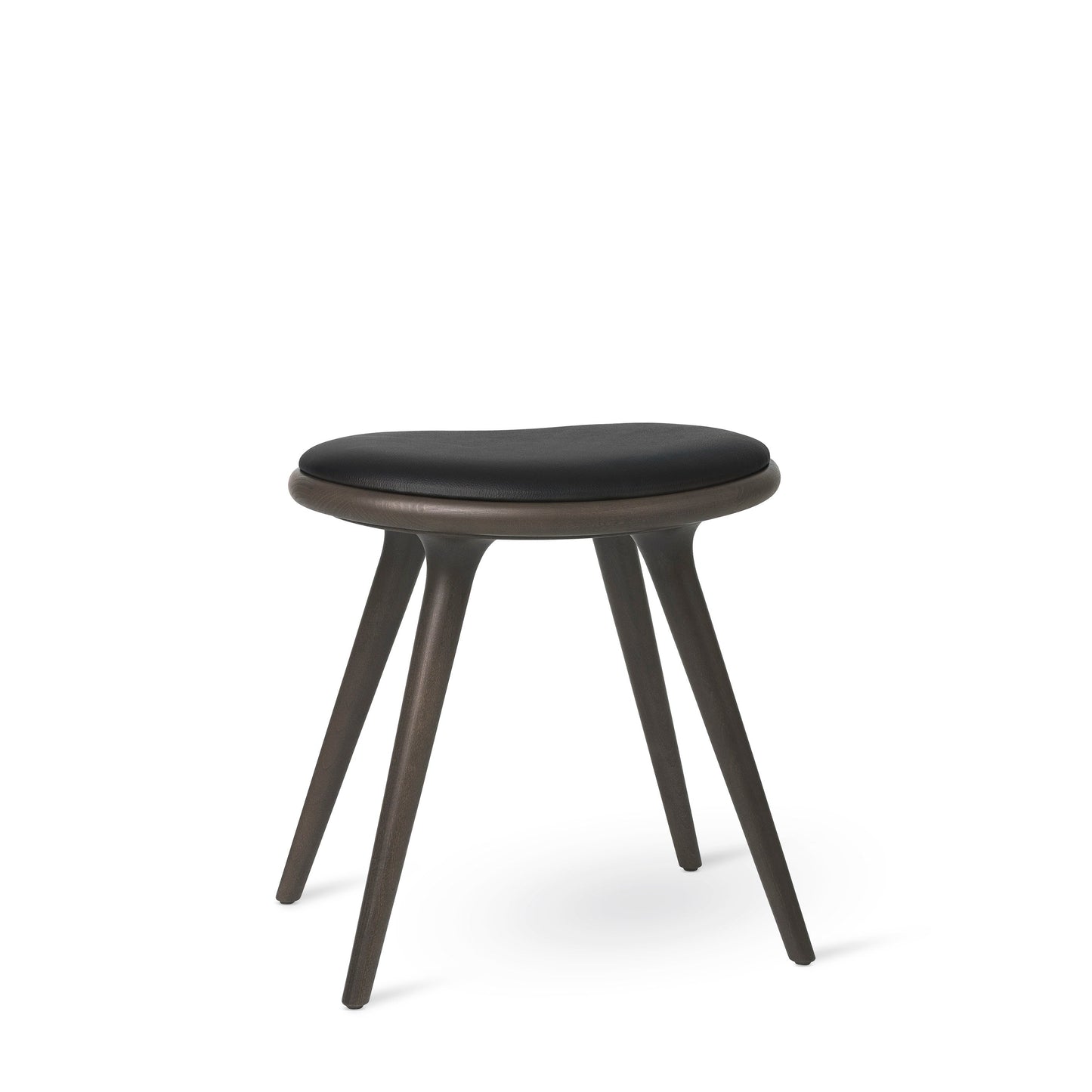 Mater 19" Low Stool, Sirka Gray-Stained Solid FSC-Certified Beech With Black Leather Seat by Space Copenhagen