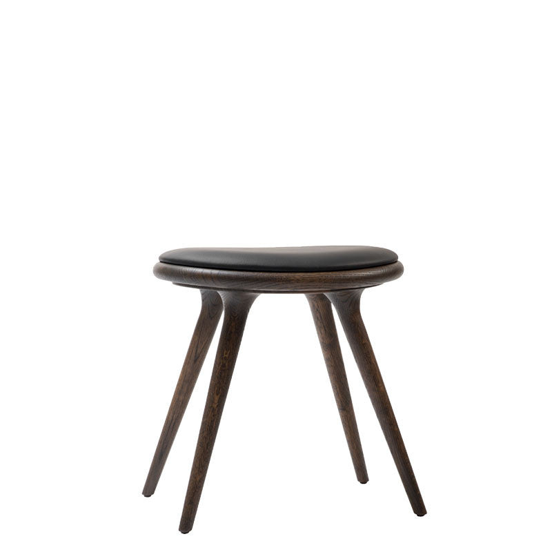 Mater 19" Low Stool, Sirka Gray-Stained Solid FSC-Certified Oak With Black Leather Seat by Space Copenhagen