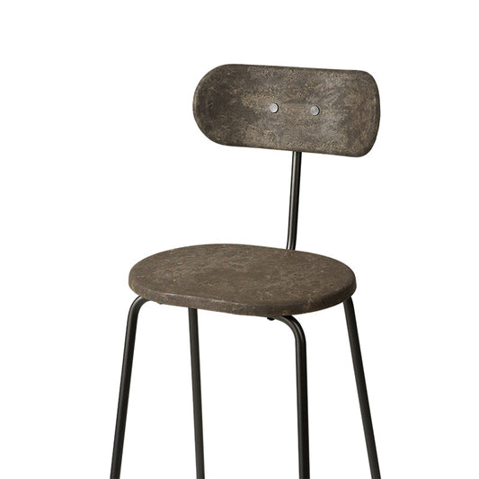 Mater 27" Earth Stool With Backrest, Coffee Waste Dark Seat With Gunmetal Steel Frame by Eva Harlou