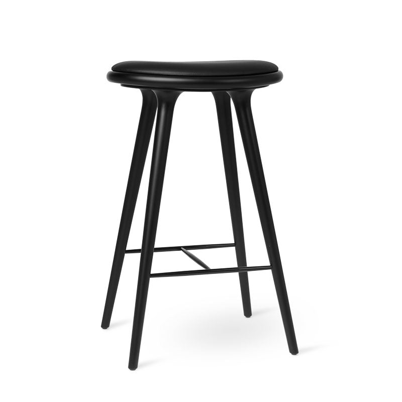 Mater 27" High Stool, Black-Stained Solid FSC-Certified Beech With Black Leather Seat by Space Copenhagen