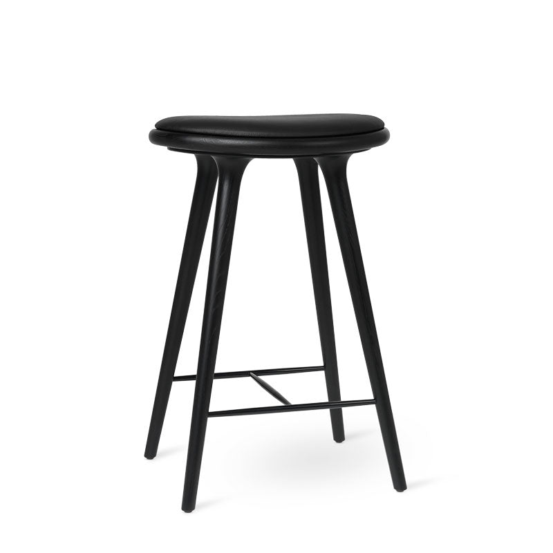Mater 27" High Stool, Black-Stained Solid FSC-Certified Oak With Black Leather Seat by Space Copenhagen