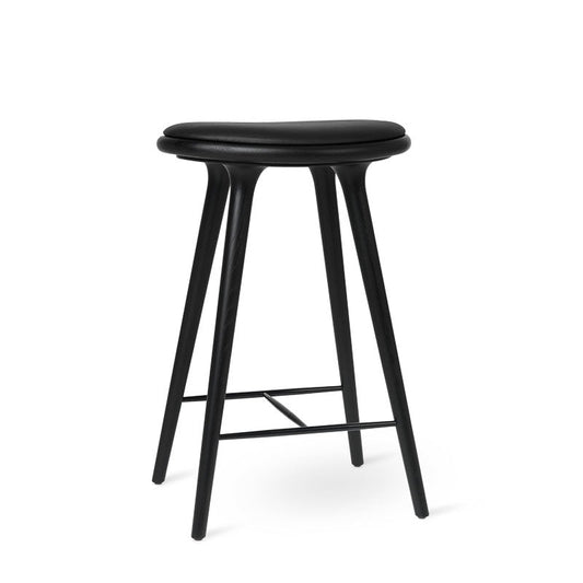 Mater 27" High Stool, Black-Stained Solid FSC-Certified Oak With Black Leather Seat by Space Copenhagen