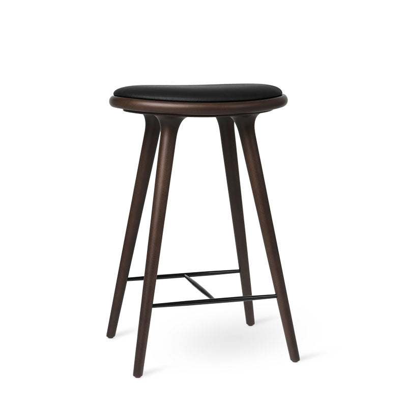 Mater 27" High Stool, Dark-Stained Solid FSC-Certified Beech With Black Leather Seat by Space Copenhagen