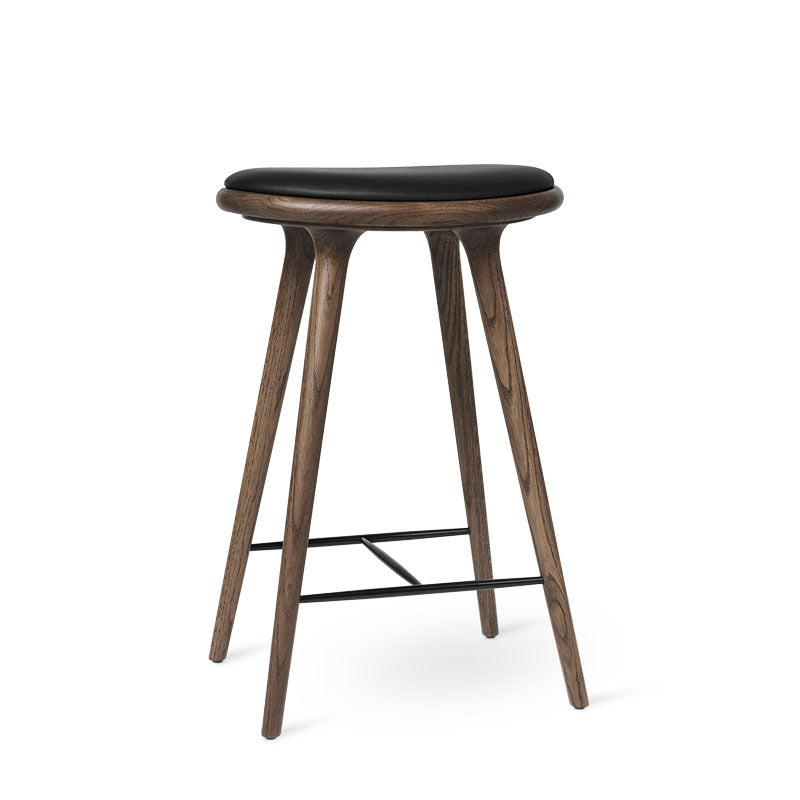 Mater 27" High Stool, Dark-Stained Solid FSC-Certified Oak With Black Leather Seat by Space Copenhagen