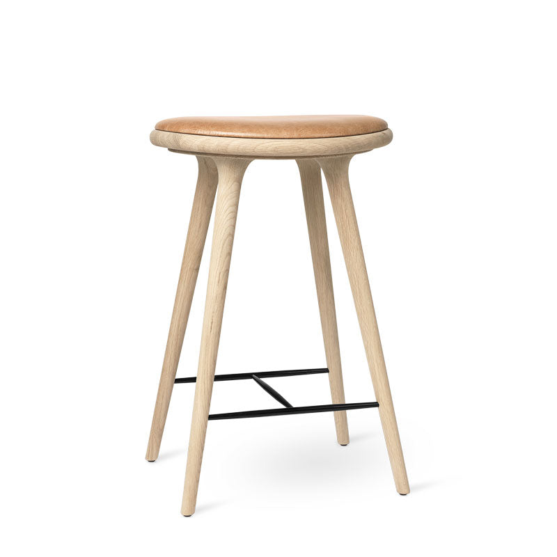 Mater 27" High Stool, Natural Soaped Solid FSC-Certified Oak With Natural Tanned Leather Seat by Space Copenhagen