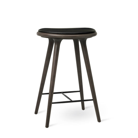 Mater 27" High Stool, Sirka Gray-Stained Solid FSC-Certified Beech With Black Leather Seat by Space Copenhagen