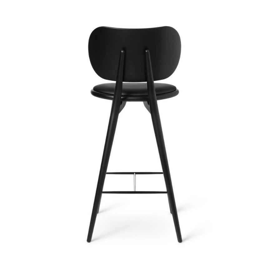 Mater 27" High Stool With Backrest, Black Stained Solid FSC-Certified Beech With Black Leather Seat by Space Copenhagen