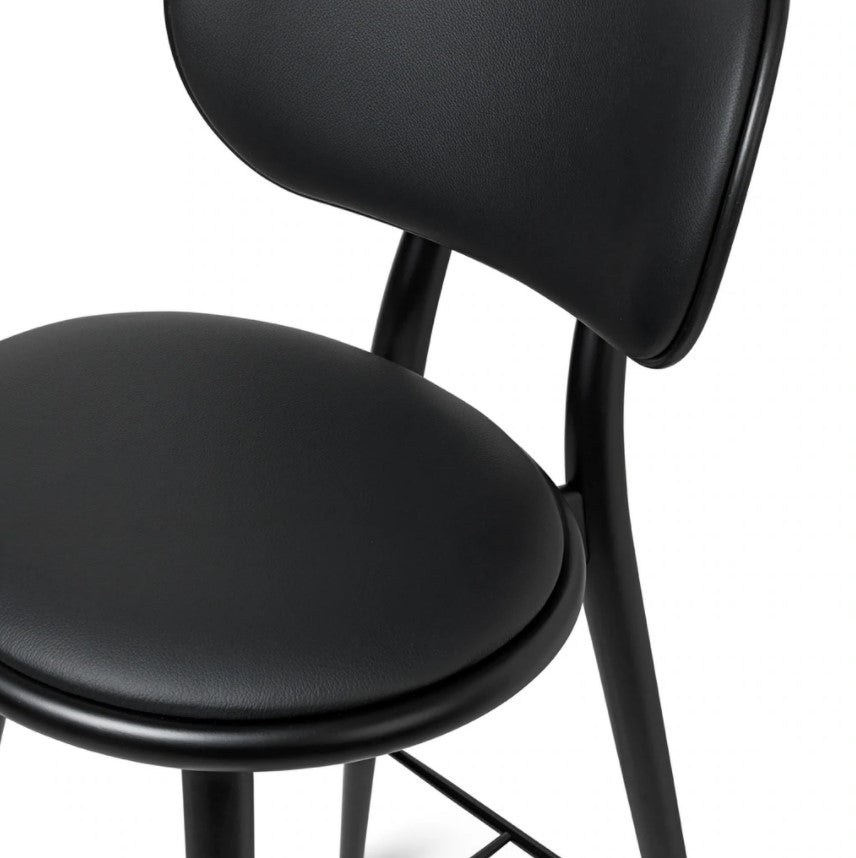 Mater 27" High Stool With Backrest, Black Stained Solid FSC-Certified Beech With Black Leather Seat by Space Copenhagen