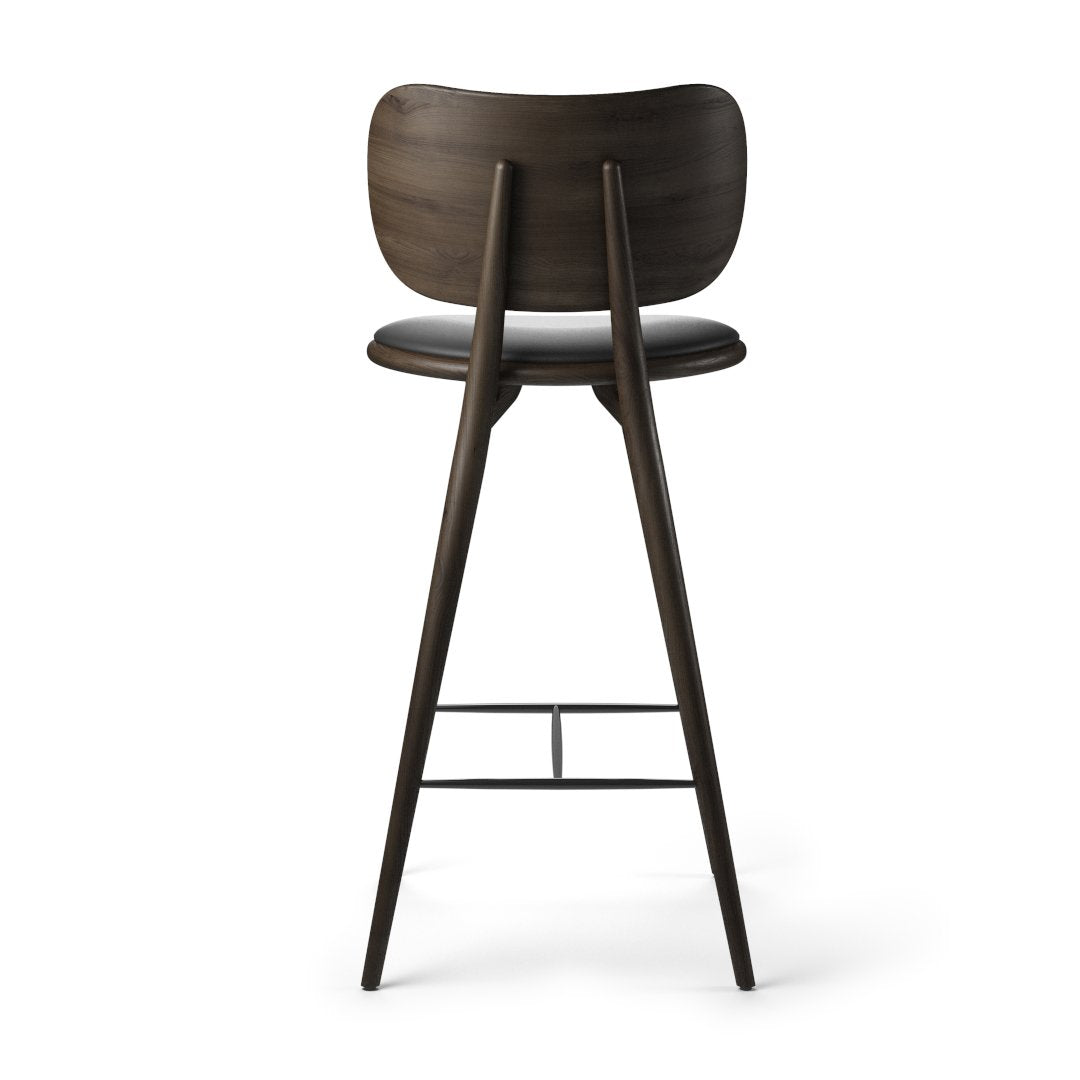 Mater 27" High Stool With Backrest, Sirka Gray Stained Solid FSC-Certified Oak With Black Leather Seat by Space Copenhagen