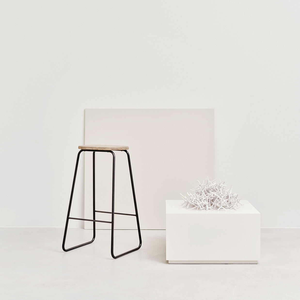 Mater 29" Earth Stool, Coffee Waste Dark Seat With Gunmetal Steel Frame by Eva Harlou