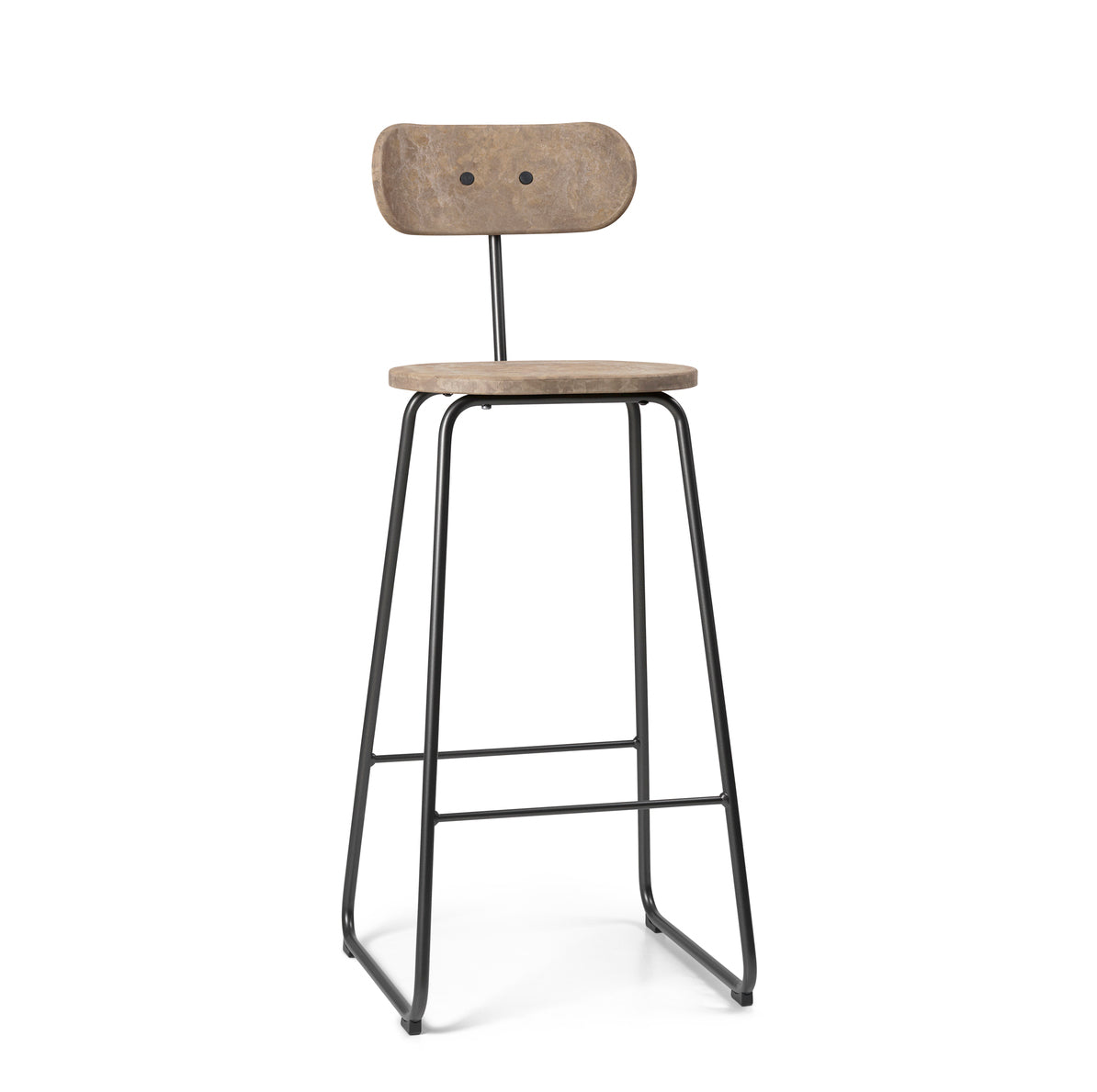 Mater 29" Earth Stool With Backrest, Coffee Waste Light Seat With Gunmetal Steel Frame by Eva Harlou