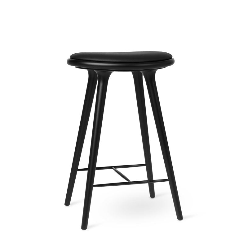 Mater 29" High Stool, Black-Stained Solid FSC-Certified Beech With Black Leather Seat by Space Copenhagen