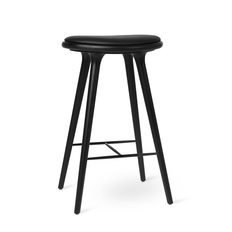 Mater 29" High Stool, Black-Stained Solid FSC-Certified Oak With Black Leather Seat by Space Copenhagen