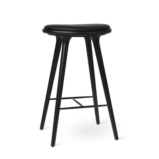 Mater 29" High Stool, Black-Stained Solid FSC-Certified Oak With Black Leather Seat by Space Copenhagen