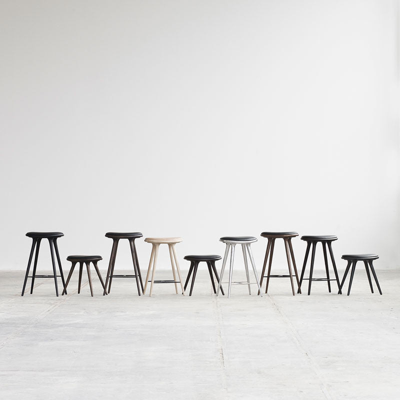Mater 29" High Stool, Dark-Stained Solid FSC-Certified Beech With Black Leather Seat by Space Copenhagen