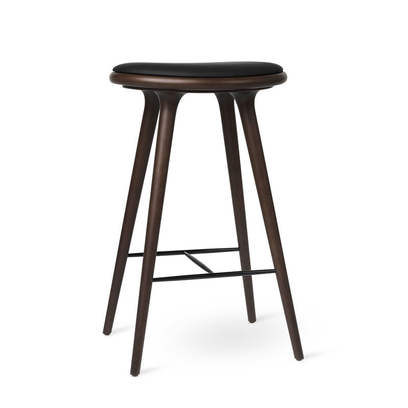 Mater 29" High Stool, Dark-Stained Solid FSC-Certified Beech With Black Leather Seat by Space Copenhagen