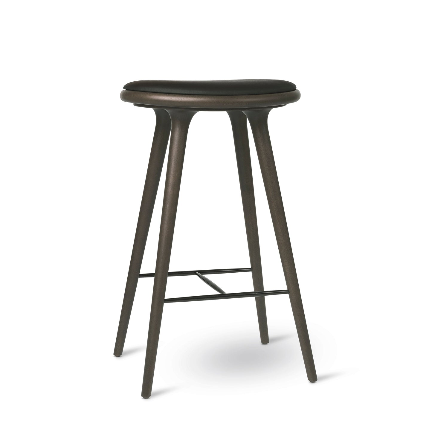 Mater 29" High Stool, Sirka Gray-Stained Solid FSC-Certified Beech With Black Leather Seat by Space Copenhagen