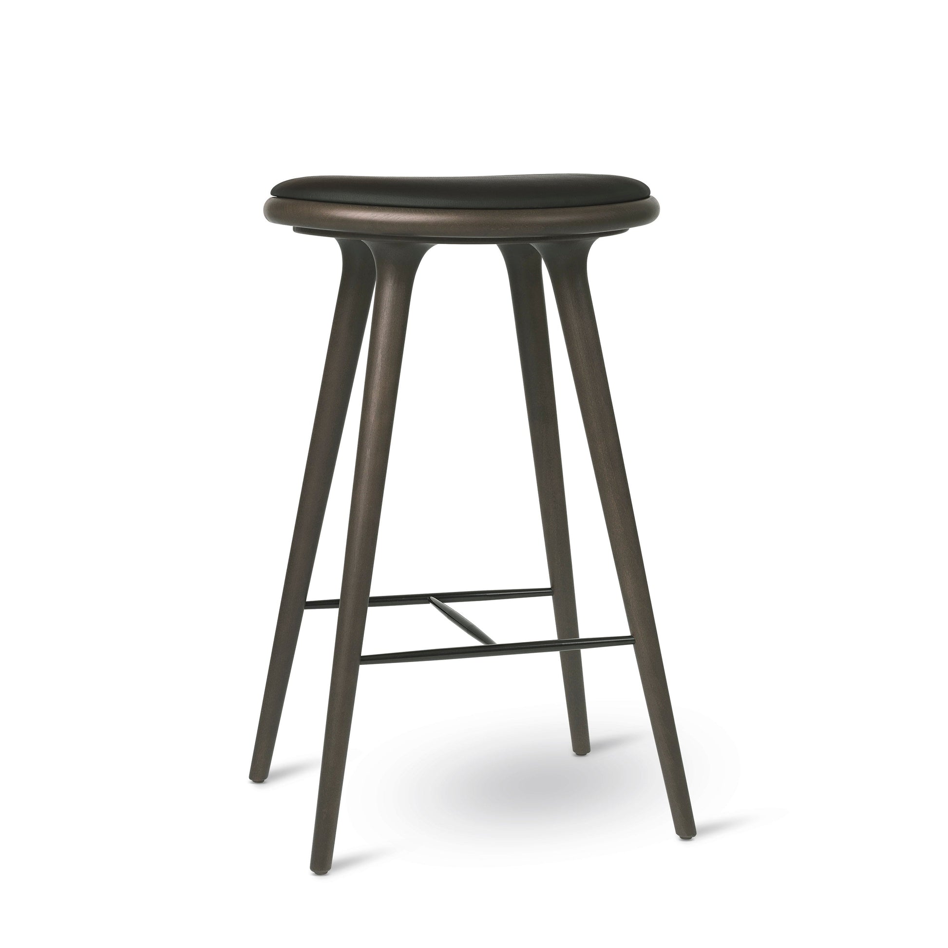 Mater 29" High Stool, Sirka Gray-Stained Solid FSC-Certified Beech With Black Leather Seat by Space Copenhagen