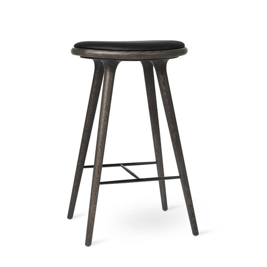 Mater 29" High Stool, Sirka Gray-Stained Solid FSC-Certified Oak With Black Leather Seat by Space Copenhagen