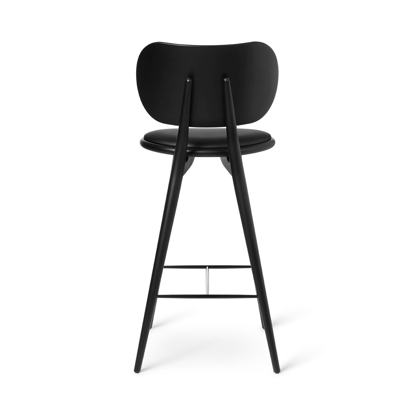 Mater 29" High Stool With Backrest, Black-Stained Solid FSC-Certified Beech With Black Leather Seat by Space Copenhagen