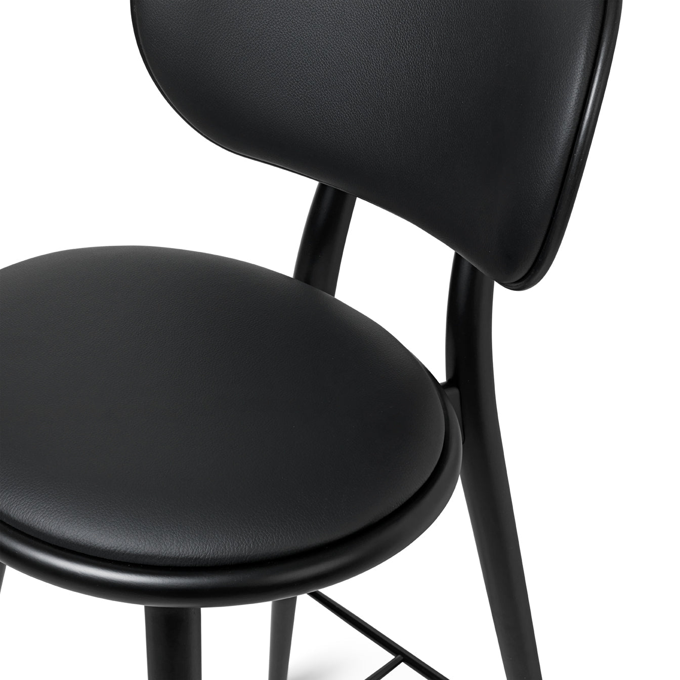 Mater 29" High Stool With Backrest, Black-Stained Solid FSC-Certified Beech With Black Leather Seat by Space Copenhagen