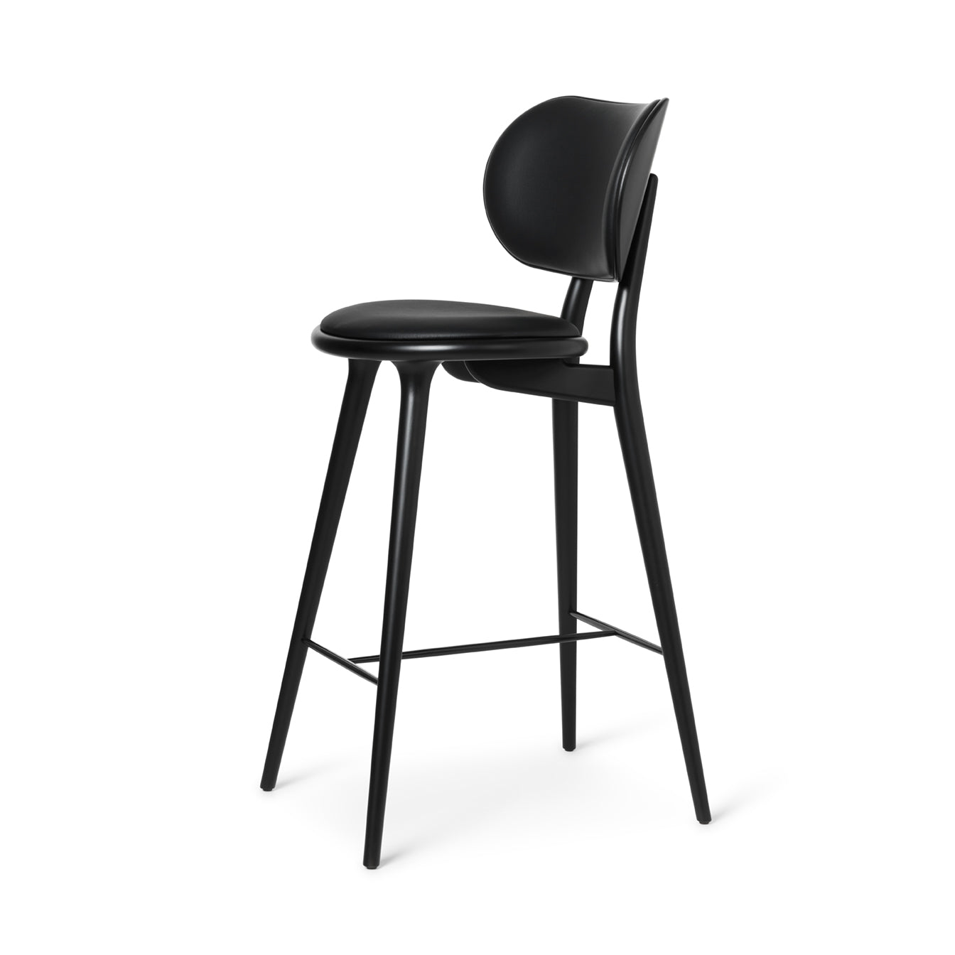 Mater 29" High Stool With Backrest, Black-Stained Solid FSC-Certified Beech With Black Leather Seat by Space Copenhagen